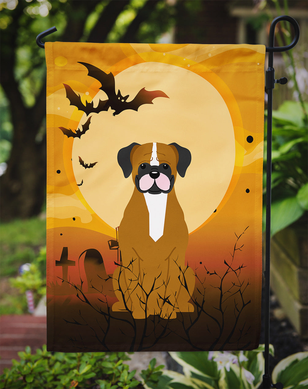 Halloween Flashy Fawn Boxer Garden Flag Mailbox Decorative Yard Banner Outside Patio Artwork for Flower Beds, Garden Size, Multicolor