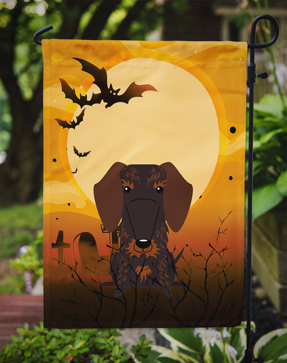 Halloween Wire Haired Dachshund Chocolate Garden Flag Mailbox Decorative Yard Banner Outside Patio Artwork for Flower Beds, Garden Size, Multicolor