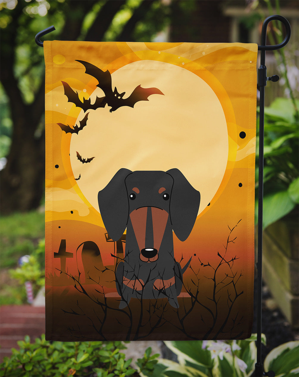 Halloween Dachshund Black Tan Garden Flag Mailbox Decorative Yard Banner Outside Patio Artwork for Flower Beds, Garden Size, Multicolor