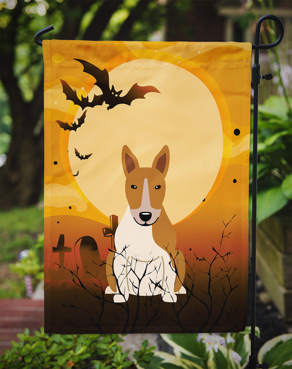Halloween Bull Terrier Red White Garden Flag Mailbox Decorative Yard Banner Outside Patio Artwork for Flower Beds, Garden Size, Multicolor