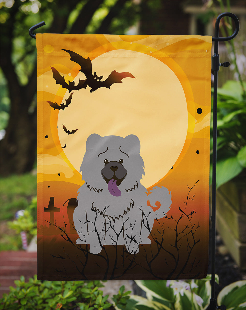 Halloween Chow Chow Blue Garden Flag Mailbox Decorative Yard Banner Outside Patio Artwork for Flower Beds, Garden Size, Multicolor