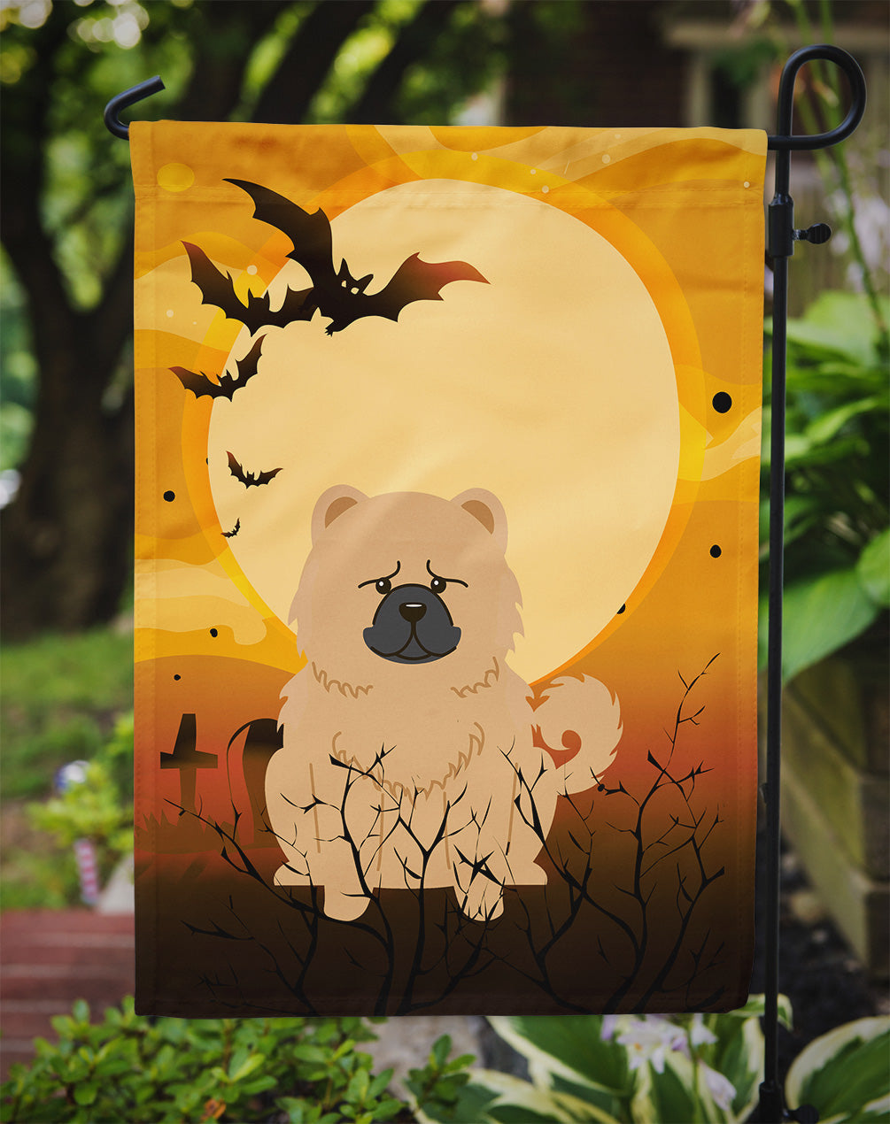 Halloween Chow Chow Cream Garden Flag Mailbox Decorative Yard Banner Outside Patio Artwork for Flower Beds, Garden Size, Multicolor