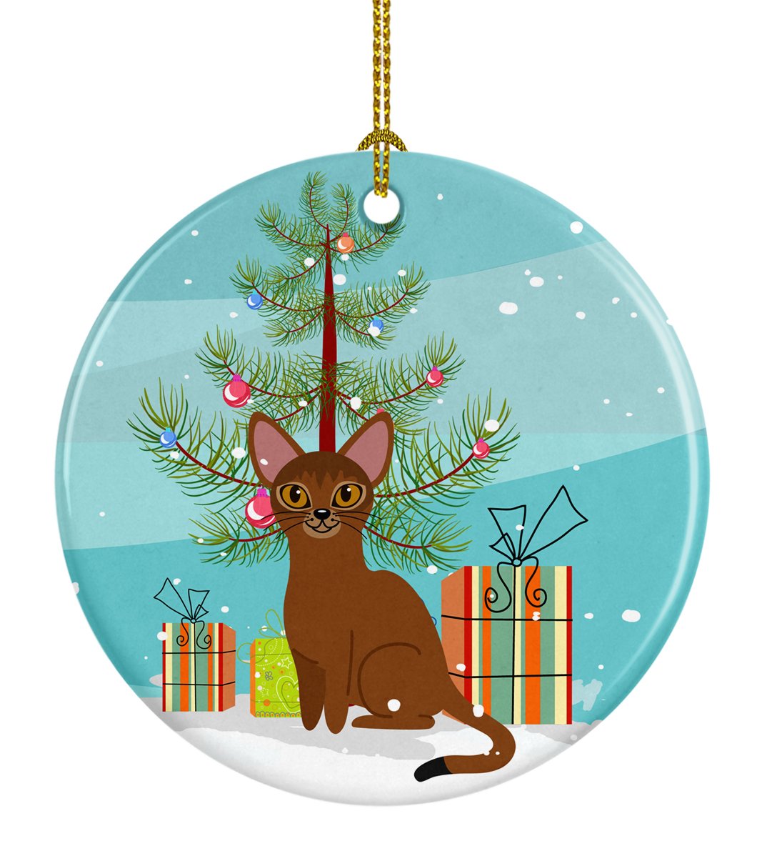 Abyssinian Cat Merry Christmas Tree Ceramic Ornament Christmas Tree Hanging Decorations for Home Christmas Holiday, Party, Gift, 3 in, Multicolor