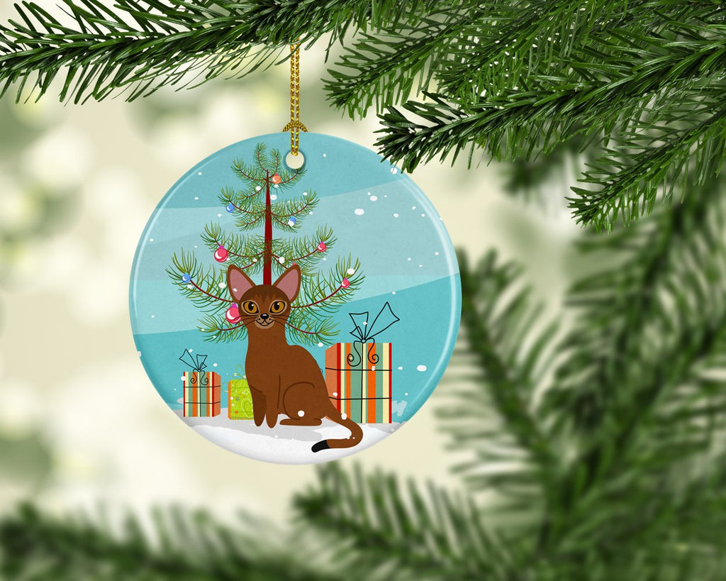 Abyssinian Cat Merry Christmas Tree Ceramic Ornament Christmas Tree Hanging Decorations for Home Christmas Holiday, Party, Gift, 3 in, Multicolor