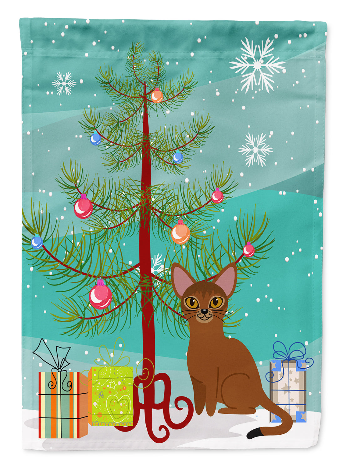 Abyssinian Cat Merry Christmas Tree Garden Flag Mailbox Decorative Yard Banner Outside Patio Artwork for Flower Beds, Garden Size, Multicolor