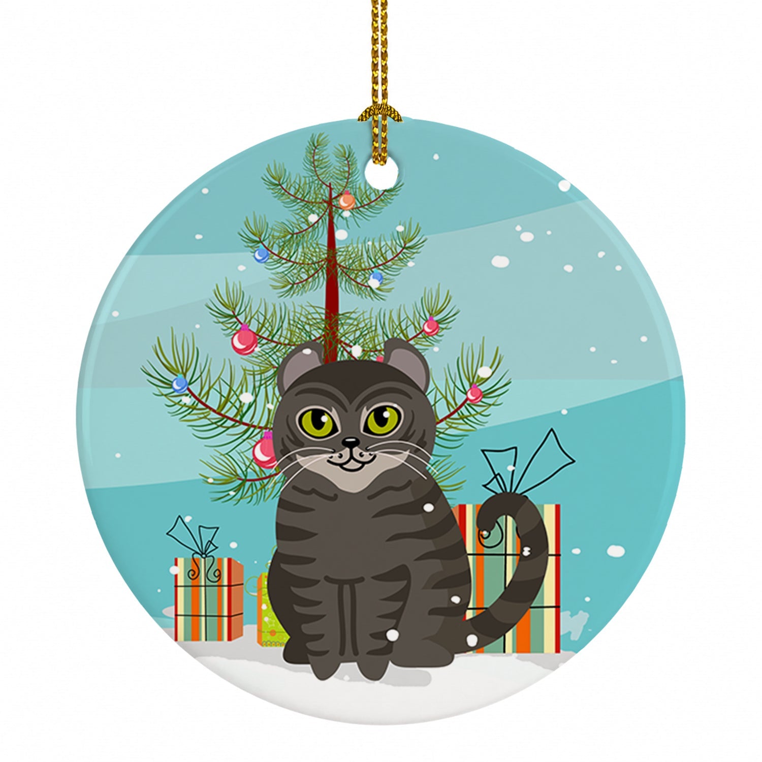 American Curl Cat Merry Christmas Tree Ceramic Ornament Christmas Tree Hanging Decorations for Home Christmas Holiday, Party, Gift, 3 in, Multicolor