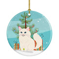Turkish Angora Cat Merry Christmas Tree Ceramic Ornament Christmas Tree Hanging Decorations for Home Christmas Holiday, Party, Gift, 3 in, Multicolor