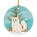 Turkish Angora Cat Merry Christmas Tree Ceramic Ornament Christmas Tree Hanging Decorations for Home Christmas Holiday, Party, Gift, 3 in, Multicolor