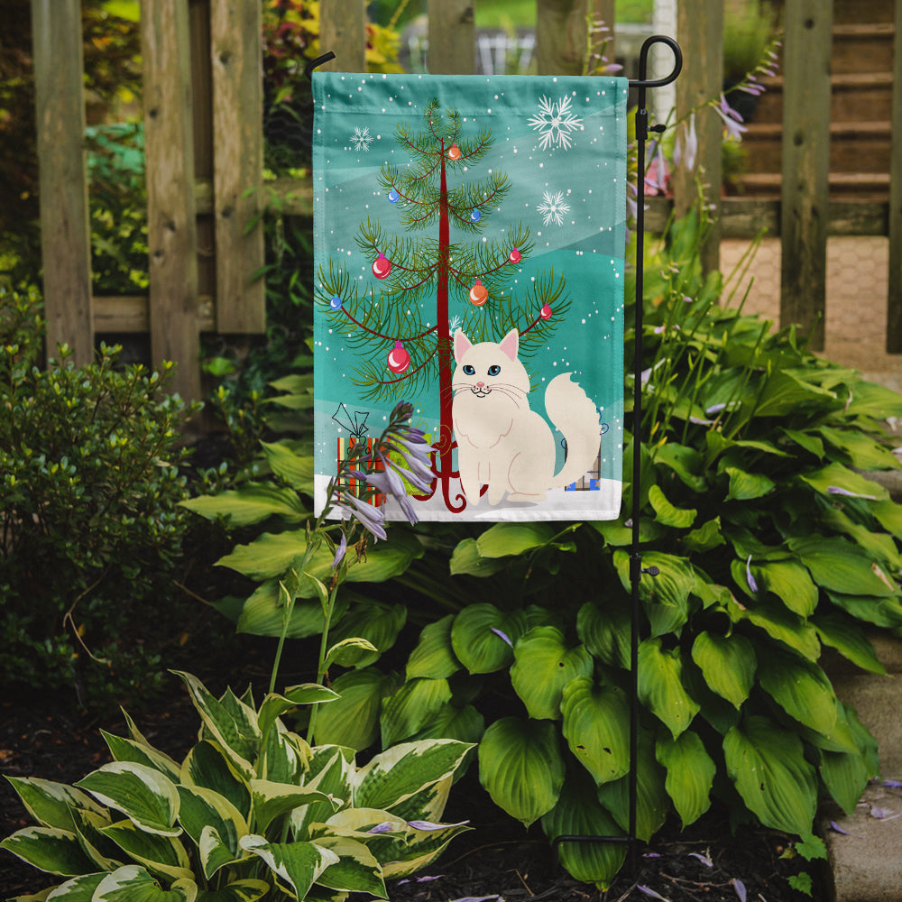 Turkish Angora Cat Merry Christmas Tree Garden Flag Mailbox Decorative Yard Banner Outside Patio Artwork for Flower Beds, Garden Size, Multicolor