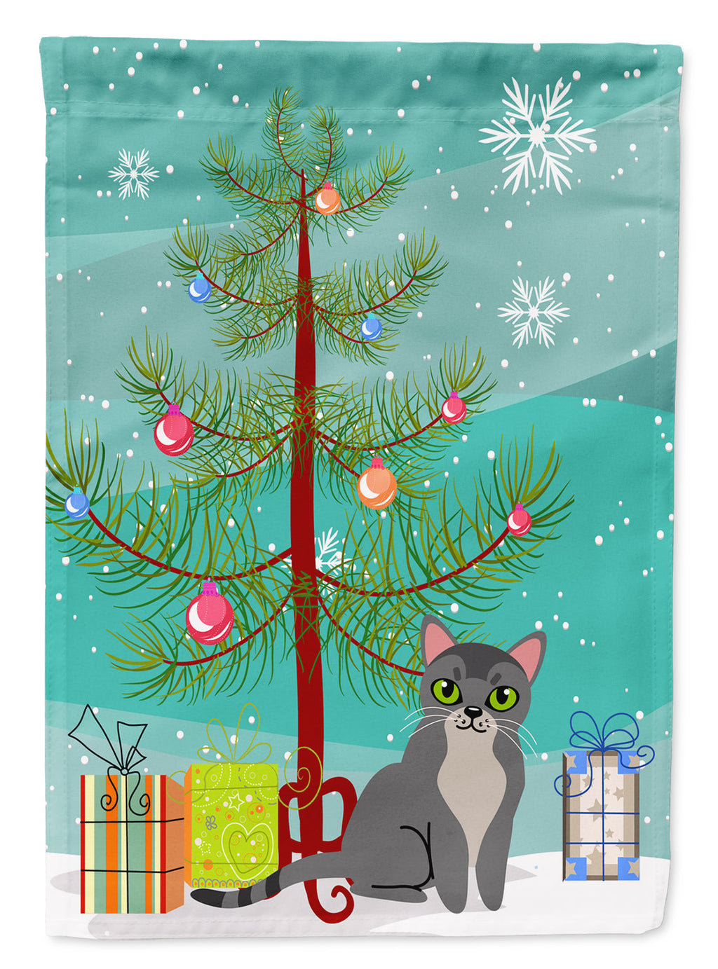 Asian Cat Merry Christmas Tree Garden Flag Mailbox Decorative Yard Banner Outside Patio Artwork for Flower Beds, Garden Size, Multicolor