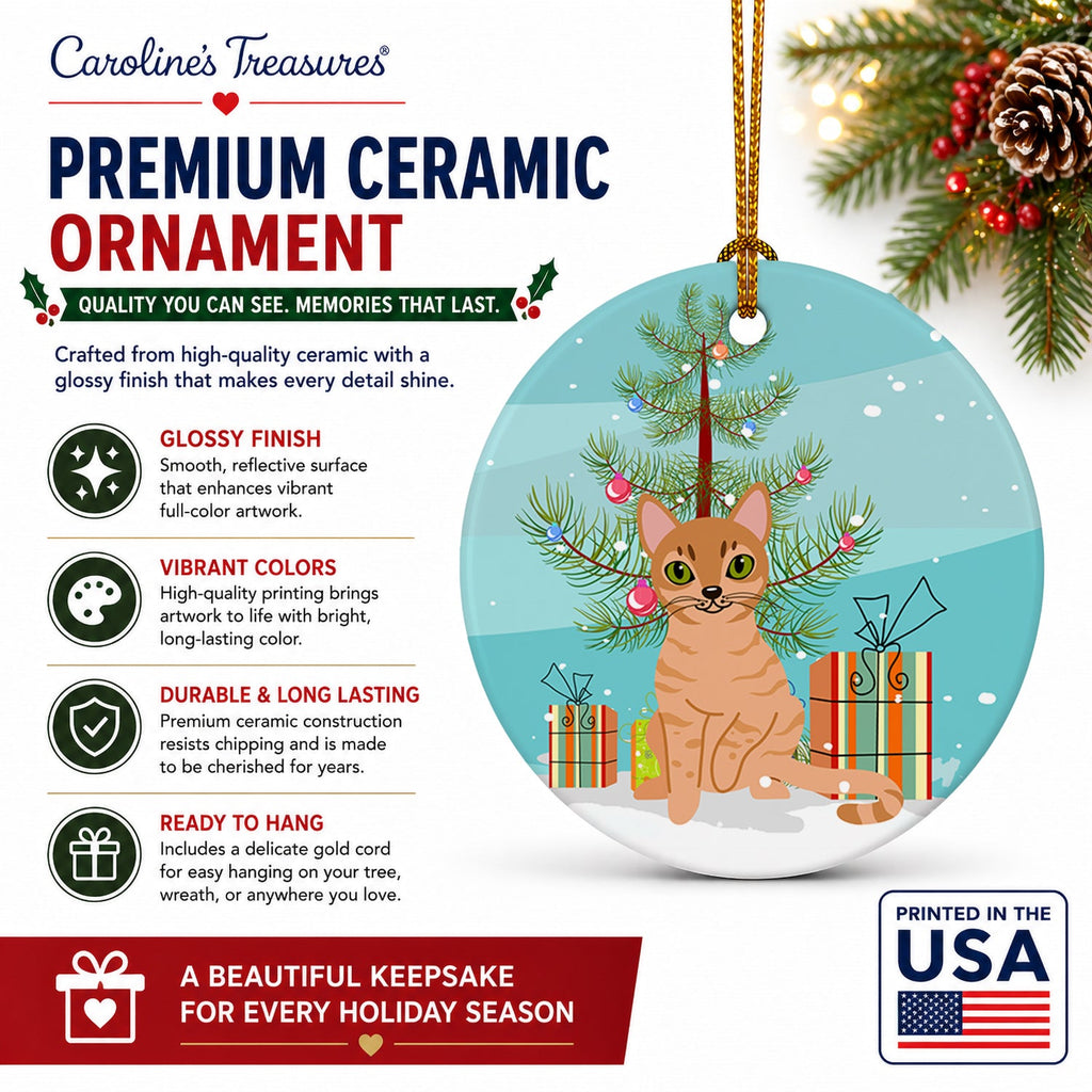 Australian Mist Cat Merry Christmas Tree Ceramic Ornament Christmas Tree Hanging Decorations for Home Christmas Holiday, Party, Gift, 3 in, Multicolor
