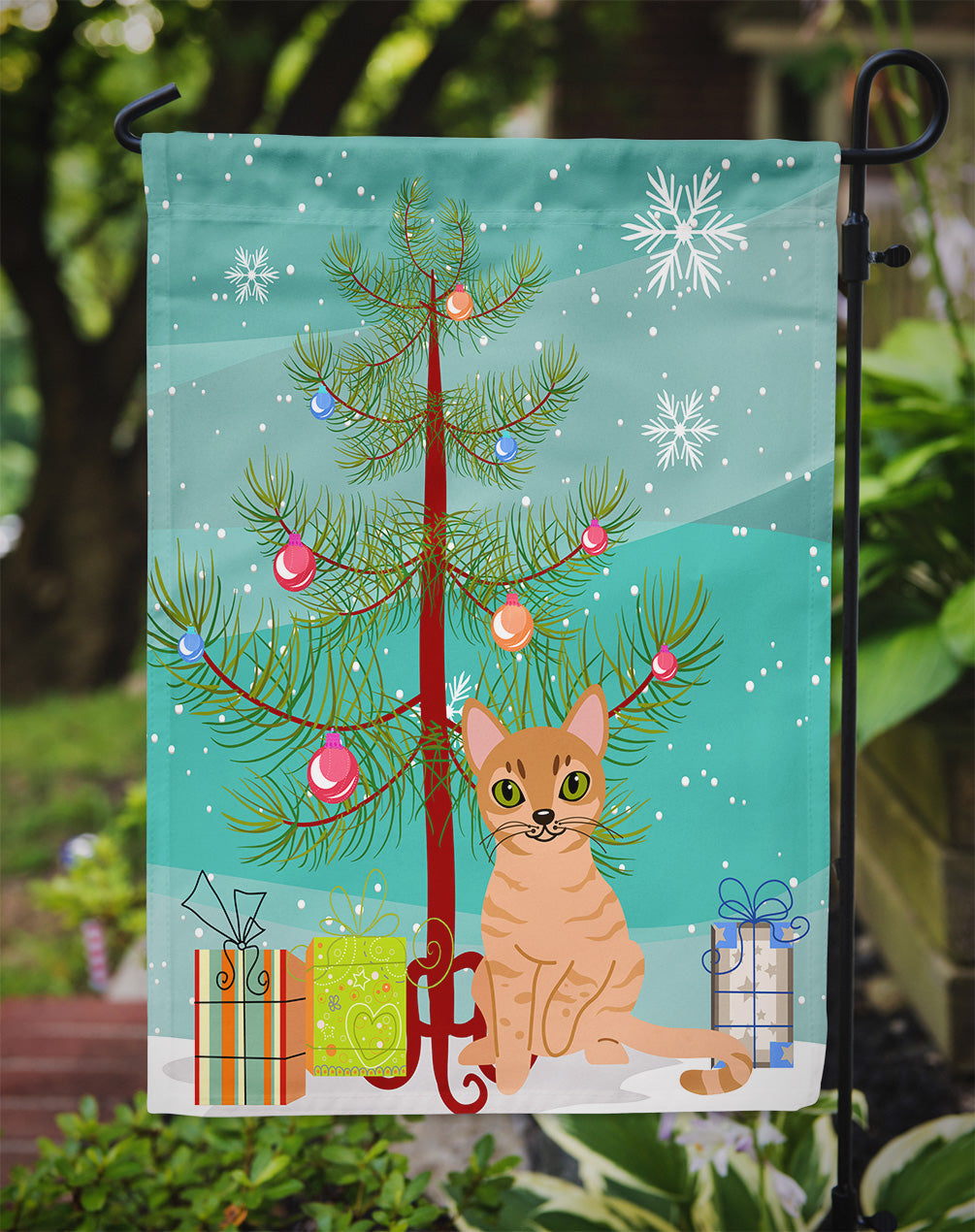 Australian Mist Cat Merry Christmas Tree Garden Flag Mailbox Decorative Yard Banner Outside Patio Artwork for Flower Beds, Garden Size, Multicolor