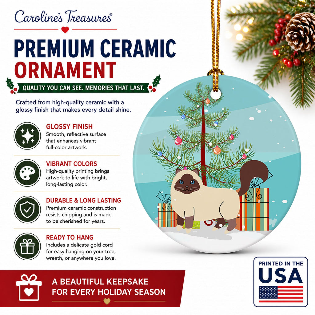 Birman Cat Merry Christmas Tree Ceramic Ornament Christmas Tree Hanging Decorations for Home Christmas Holiday, Party, Gift, 3 in, Multicolor