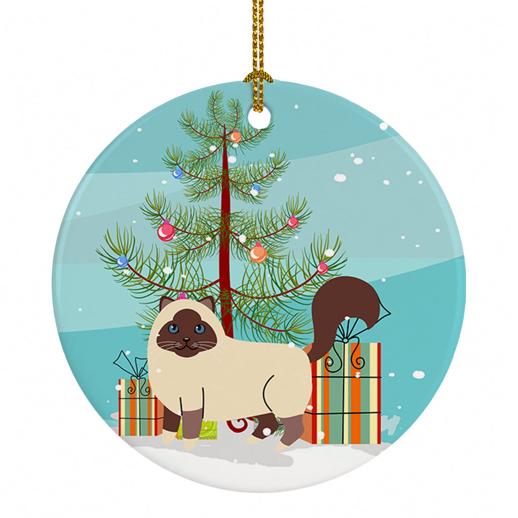 Birman Cat Merry Christmas Tree Ceramic Ornament Christmas Tree Hanging Decorations for Home Christmas Holiday, Party, Gift, 3 in, Multicolor