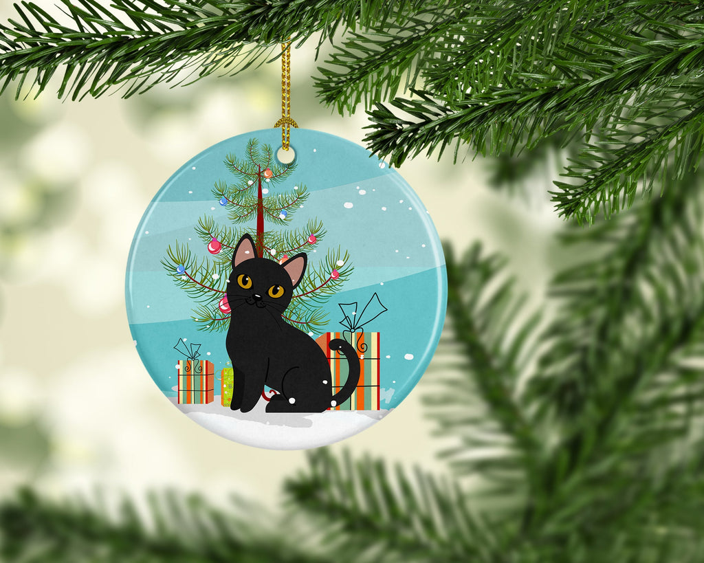 Bombay Cat Merry Christmas Tree Ceramic Ornament Christmas Tree Hanging Decorations for Home Christmas Holiday, Party, Gift, 3 in, Multicolor