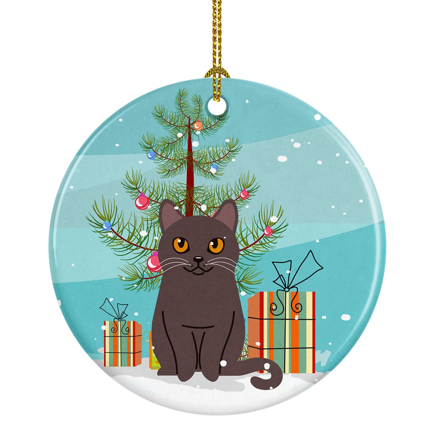 Chartreux Cat Merry Christmas Tree Ceramic Ornament Christmas Tree Hanging Decorations for Home Christmas Holiday, Party, Gift, 3 in, Multicolor