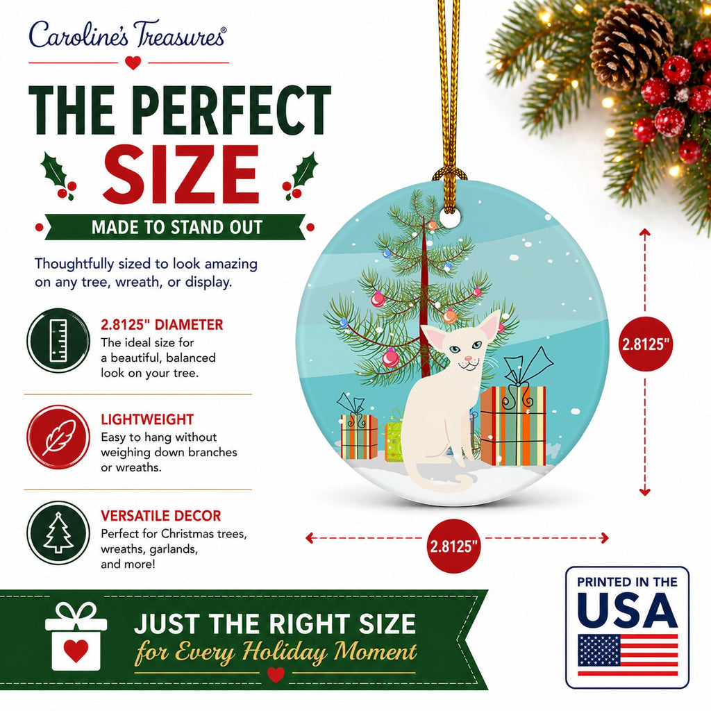 Foreign White Cat Merry Christmas Tree Ceramic Ornament Christmas Tree Hanging Decorations for Home Christmas Holiday, Party, Gift, 3 in, Multicolor