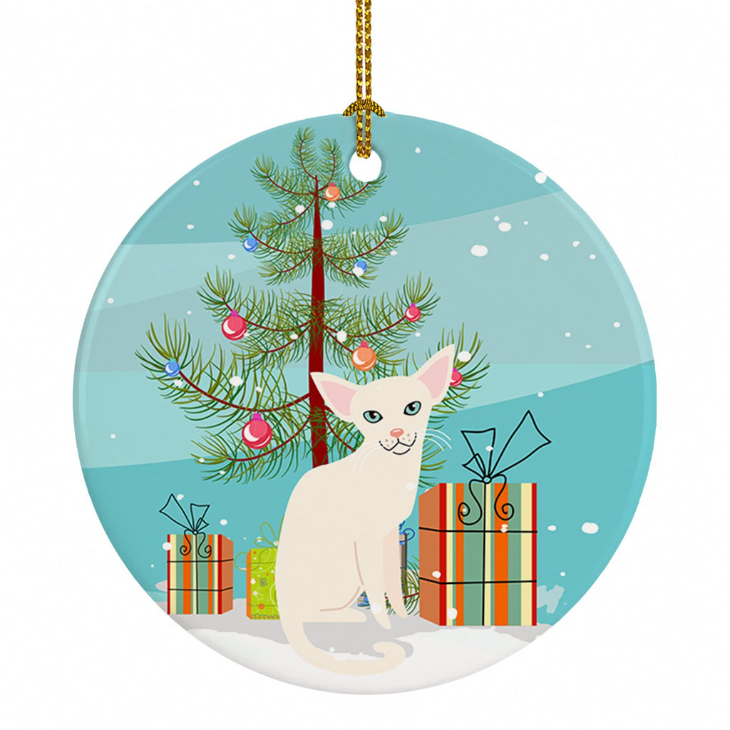 Foreign White Cat Merry Christmas Tree Ceramic Ornament Christmas Tree Hanging Decorations for Home Christmas Holiday, Party, Gift, 3 in, Multicolor