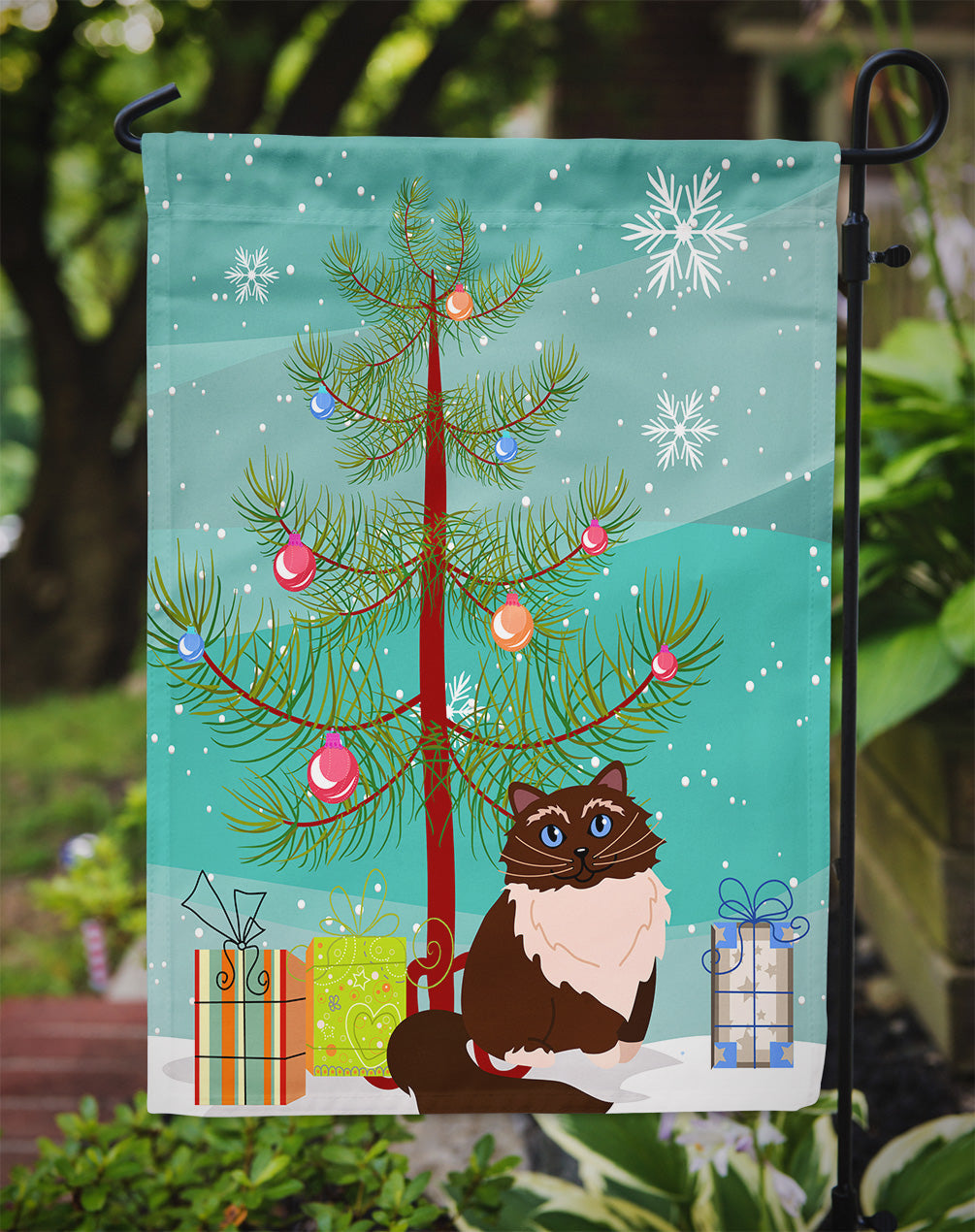 Himalayan Cat Merry Christmas Tree Garden Flag Mailbox Decorative Yard Banner Outside Patio Artwork for Flower Beds, Garden Size, Multicolor