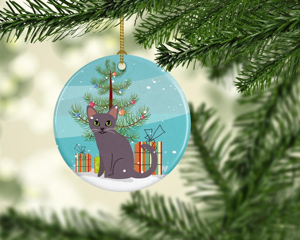 Korat Cat Merry Christmas Tree Ceramic Ornament Christmas Tree Hanging Decorations for Home Christmas Holiday, Party, Gift, 3 in, Multicolor