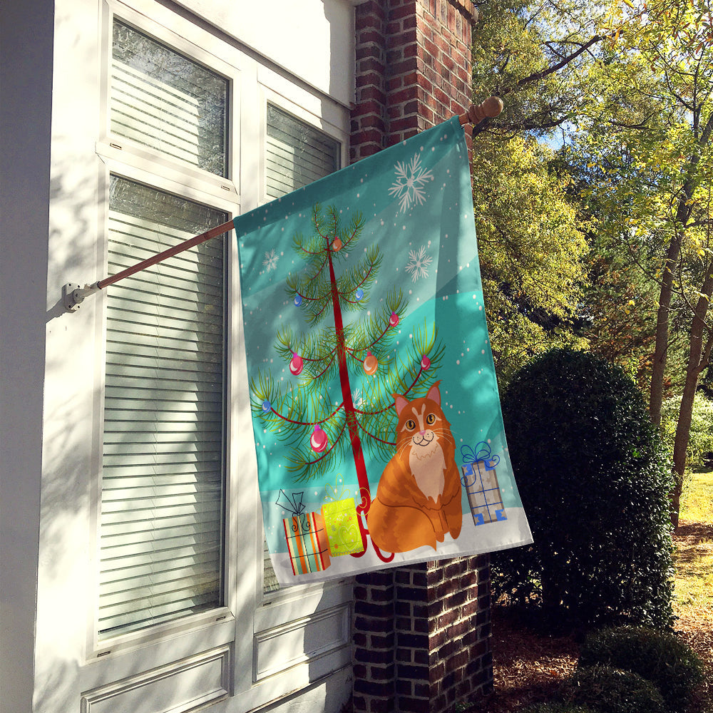 Maine Coon Cat Merry Christmas Tree House Flag 28x40 Porch Sleeve Pole Decorative Outside Yard Banner Artwork Wall Hanging, Polyester