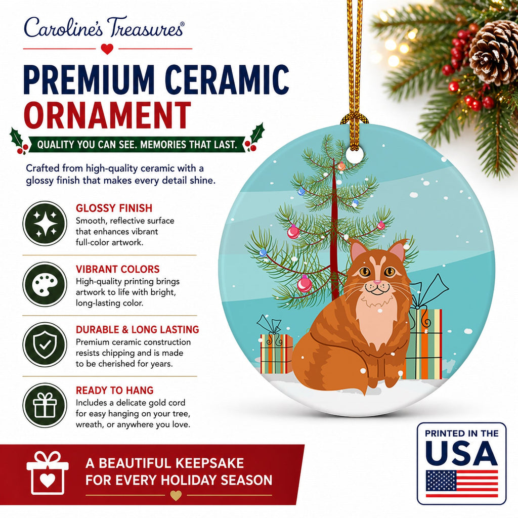 Maine Coon Cat Merry Christmas Tree Ceramic Ornament Christmas Tree Hanging Decorations for Home Christmas Holiday, Party, Gift, 3 in, Multicolor