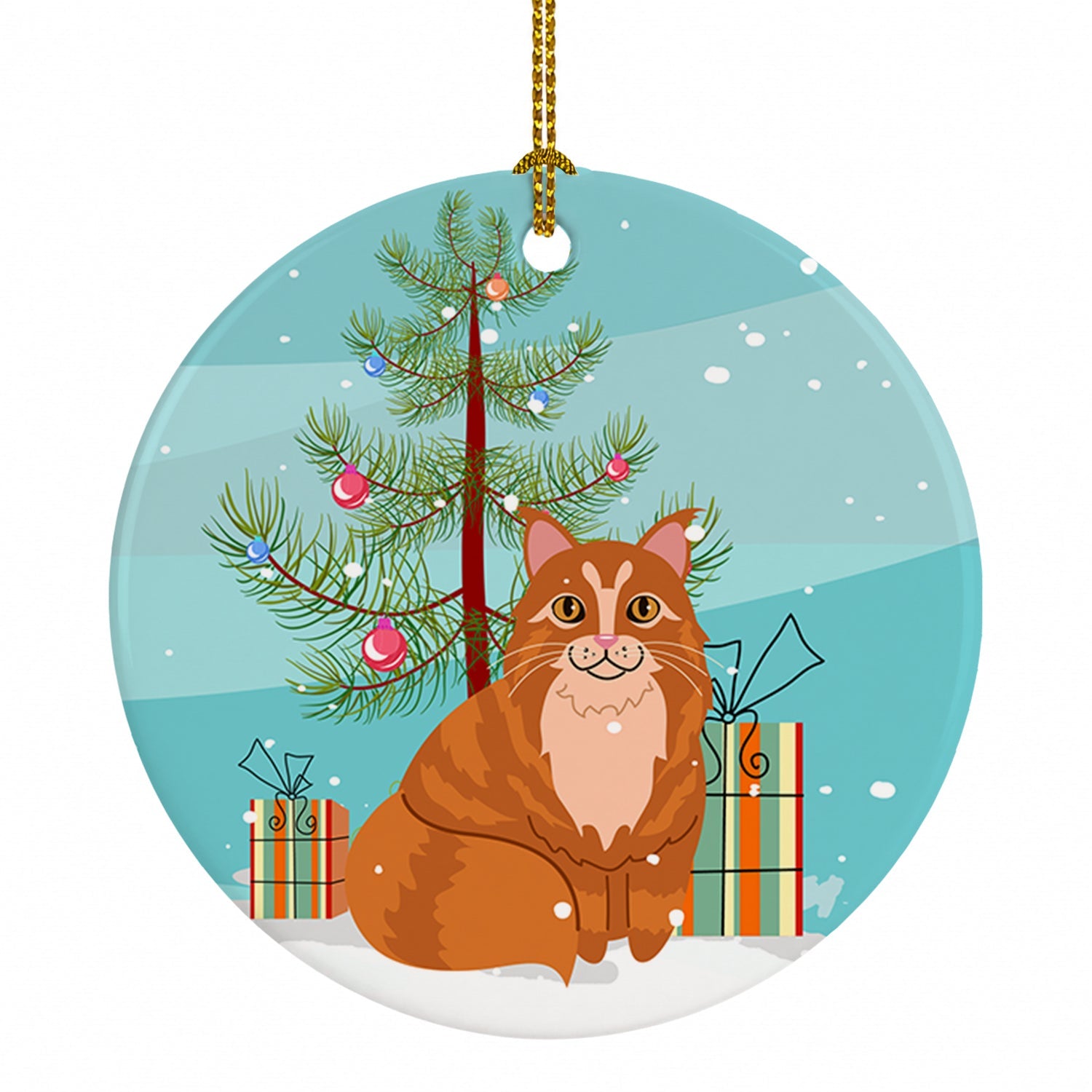 Maine Coon Cat Merry Christmas Tree Ceramic Ornament Christmas Tree Hanging Decorations for Home Christmas Holiday, Party, Gift, 3 in, Multicolor