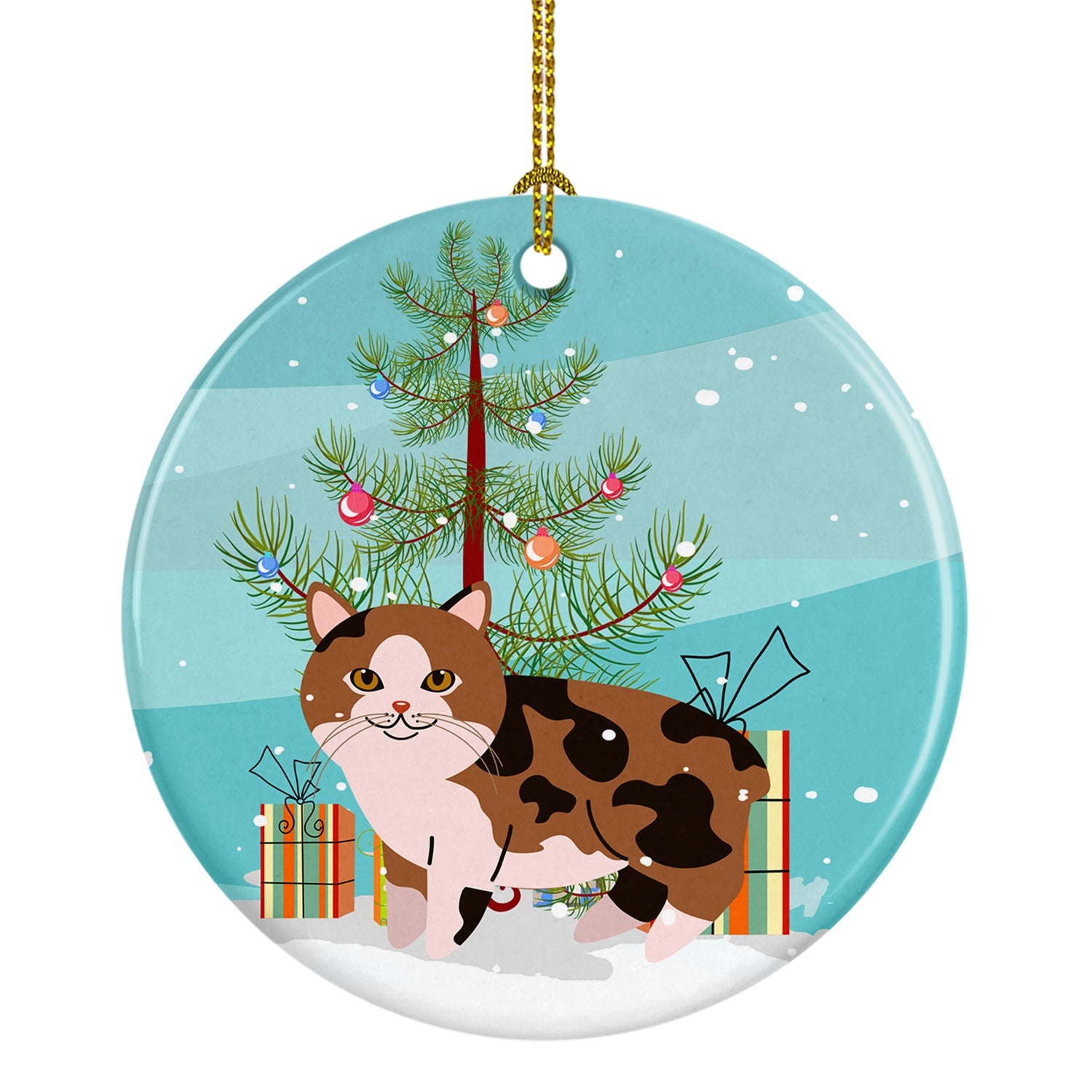 Manx Cat Merry Christmas Tree Ceramic Ornament Christmas Tree Hanging Decorations for Home Christmas Holiday, Party, Gift, 3 in, Multicolor