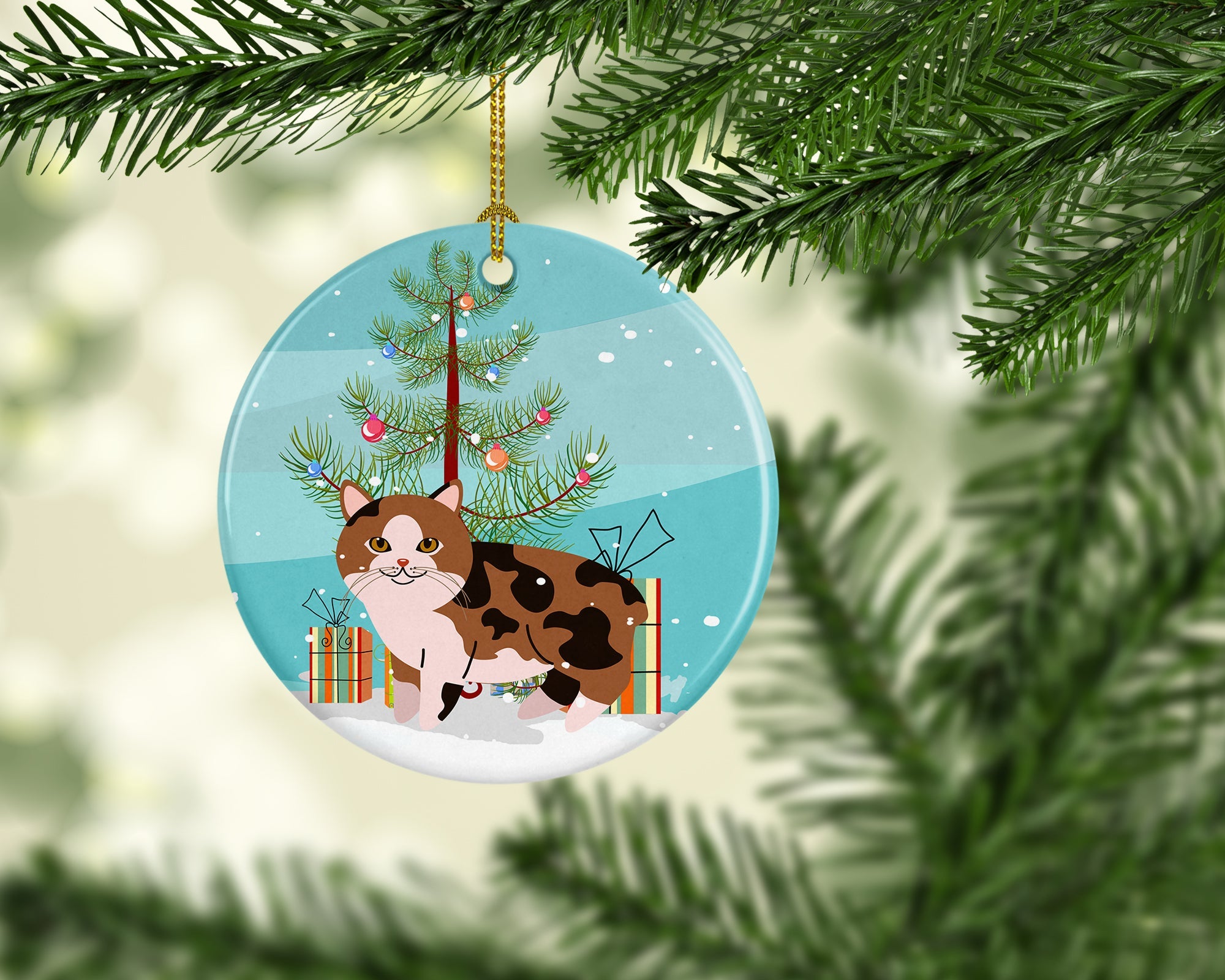 Manx Cat Merry Christmas Tree Ceramic Ornament Christmas Tree Hanging Decorations for Home Christmas Holiday, Party, Gift, 3 in, Multicolor