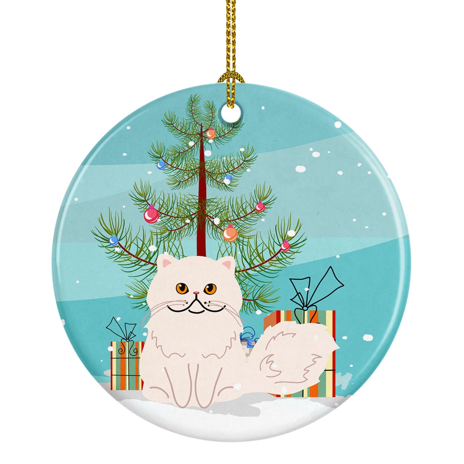 Persian Cat Merry Christmas Tree Ceramic Ornament Christmas Tree Hanging Decorations for Home Christmas Holiday, Party, Gift, 3 in, Multicolor