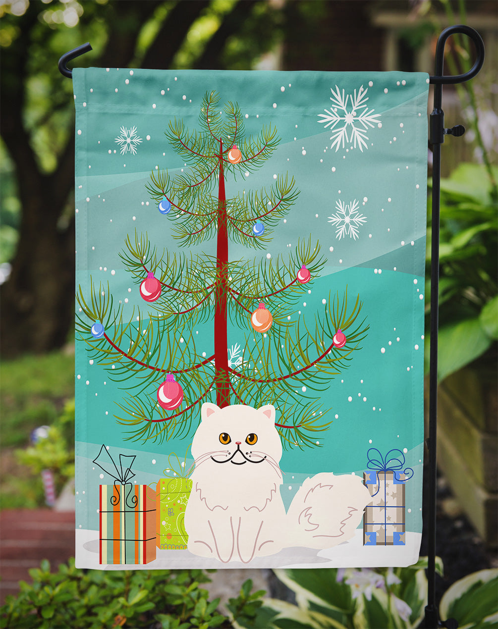 Persian Cat Merry Christmas Tree Garden Flag Mailbox Decorative Yard Banner Outside Patio Artwork for Flower Beds, Garden Size, Multicolor