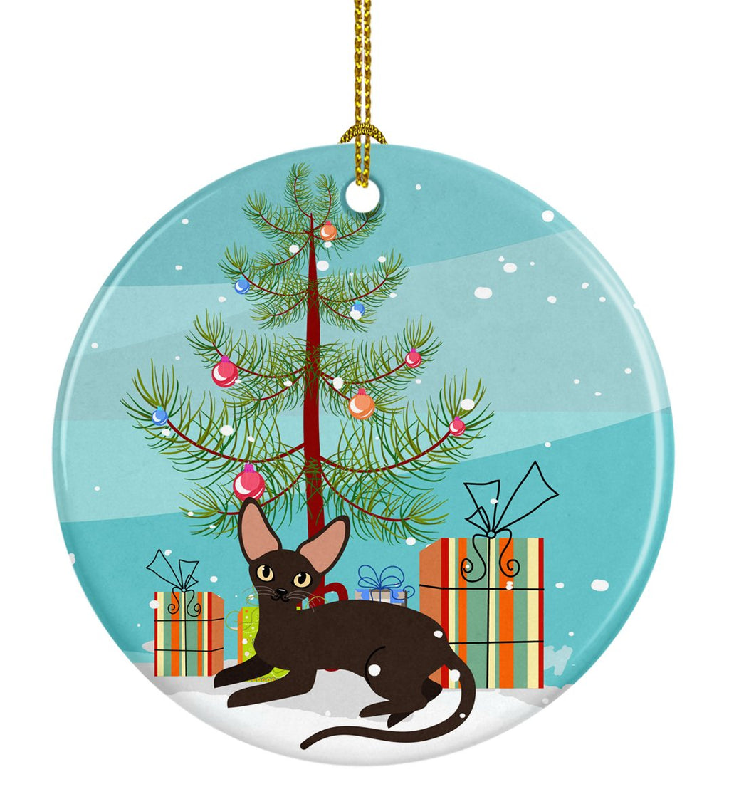 Peterbald Cat Merry Christmas Tree Ceramic Ornament Christmas Tree Hanging Decorations for Home Christmas Holiday, Party, Gift, 3 in, Multicolor