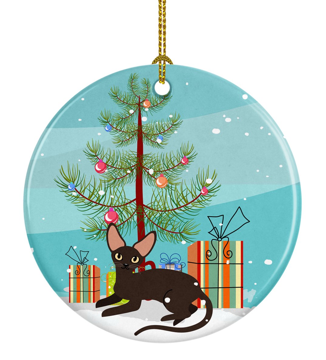 Peterbald Cat Merry Christmas Tree Ceramic Ornament Christmas Tree Hanging Decorations for Home Christmas Holiday, Party, Gift, 3 in, Multicolor