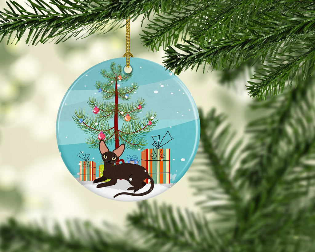 Peterbald Cat Merry Christmas Tree Ceramic Ornament Christmas Tree Hanging Decorations for Home Christmas Holiday, Party, Gift, 3 in, Multicolor