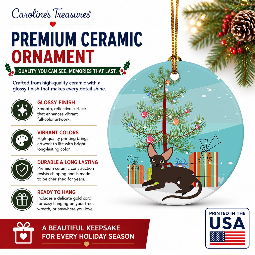 Peterbald Cat Merry Christmas Tree Ceramic Ornament Christmas Tree Hanging Decorations for Home Christmas Holiday, Party, Gift, 3 in, Multicolor