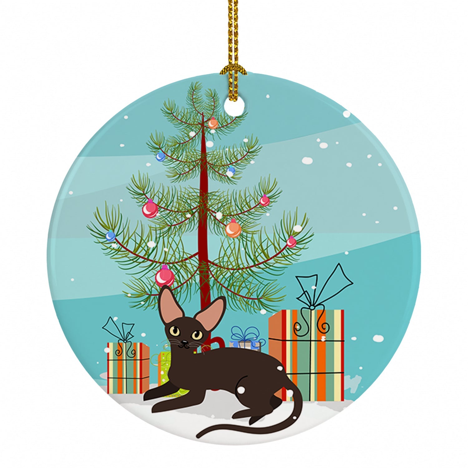 Peterbald Cat Merry Christmas Tree Ceramic Ornament Christmas Tree Hanging Decorations for Home Christmas Holiday, Party, Gift, 3 in, Multicolor