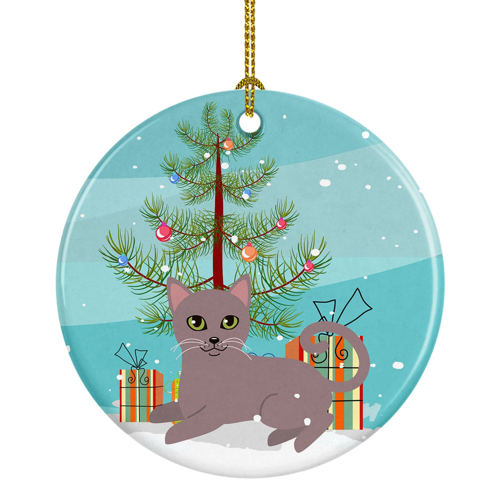 Russian Blue Cat Merry Christmas Tree Ceramic Ornament Christmas Tree Hanging Decorations for Home Christmas Holiday, Party, Gift, 3 in, Multicolor
