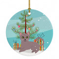 Russian Blue Cat Merry Christmas Tree Ceramic Ornament Christmas Tree Hanging Decorations for Home Christmas Holiday, Party, Gift, 3 in, Multicolor