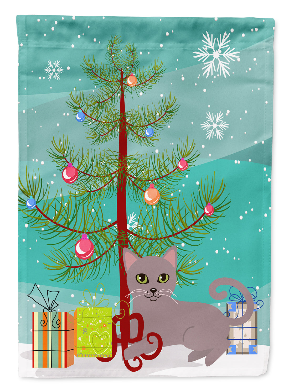 Russian Blue Cat Merry Christmas Tree Garden Flag Mailbox Decorative Yard Banner Outside Patio Artwork for Flower Beds, Garden Size, Multicolor