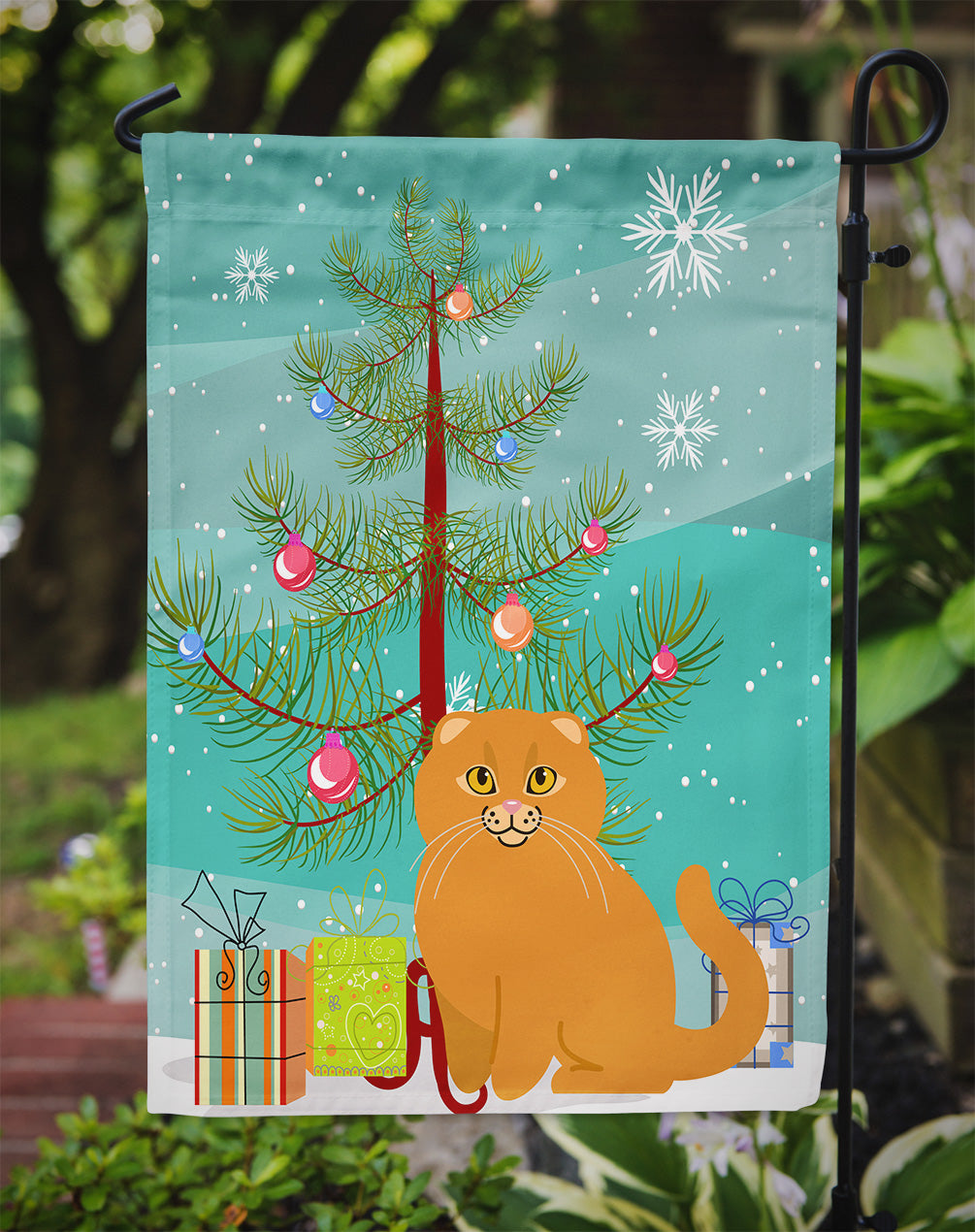 Scottish Fold Cat Merry Christmas Tree Garden Flag Mailbox Decorative Yard Banner Outside Patio Artwork for Flower Beds, Garden Size, Multicolor