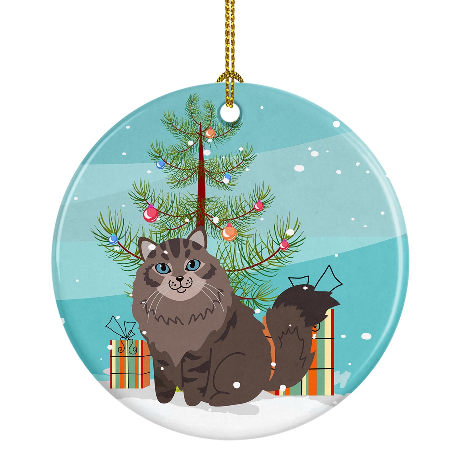 Siberian Cat Merry Christmas Tree Ceramic Ornament Christmas Tree Hanging Decorations for Home Christmas Holiday, Party, Gift, 3 in, Multicolor