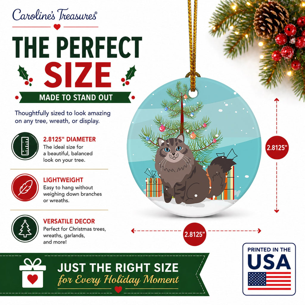 Siberian Cat Merry Christmas Tree Ceramic Ornament Christmas Tree Hanging Decorations for Home Christmas Holiday, Party, Gift, 3 in, Multicolor