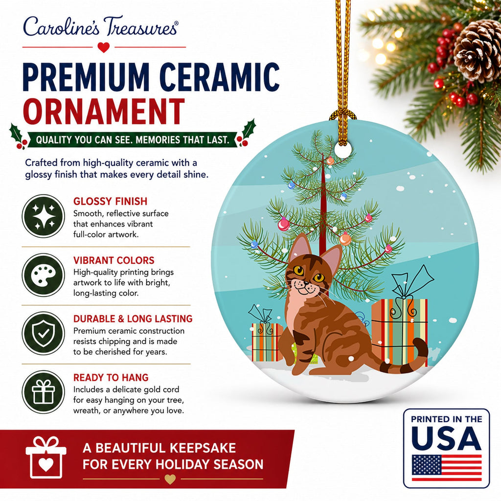Sokoke Cat Merry Christmas Tree Ceramic Ornament Christmas Tree Hanging Decorations for Home Christmas Holiday, Party, Gift, 3 in, Multicolor