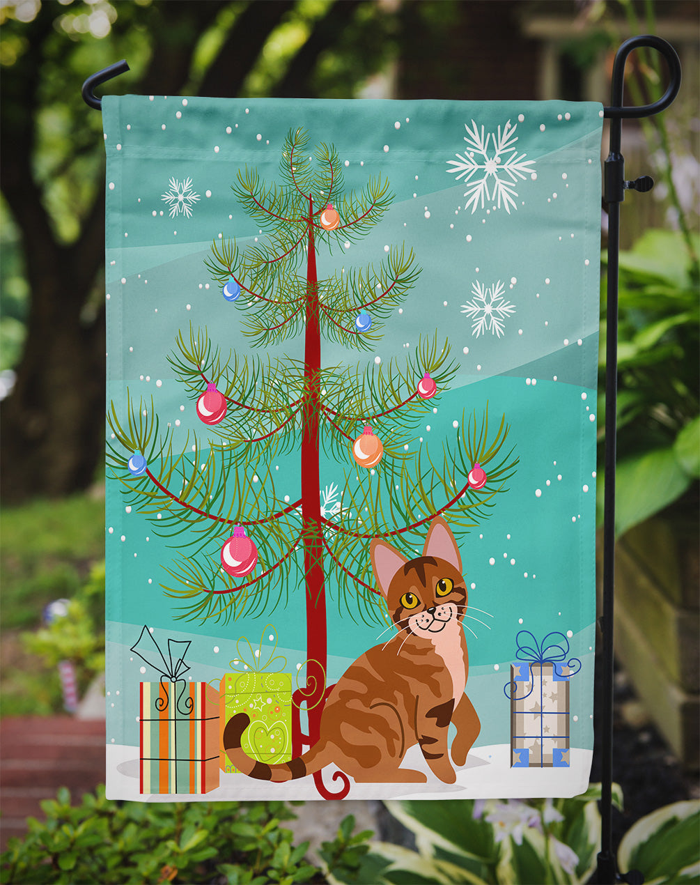 Sokoke Cat Merry Christmas Tree Garden Flag Mailbox Decorative Yard Banner Outside Patio Artwork for Flower Beds, Garden Size, Multicolor
