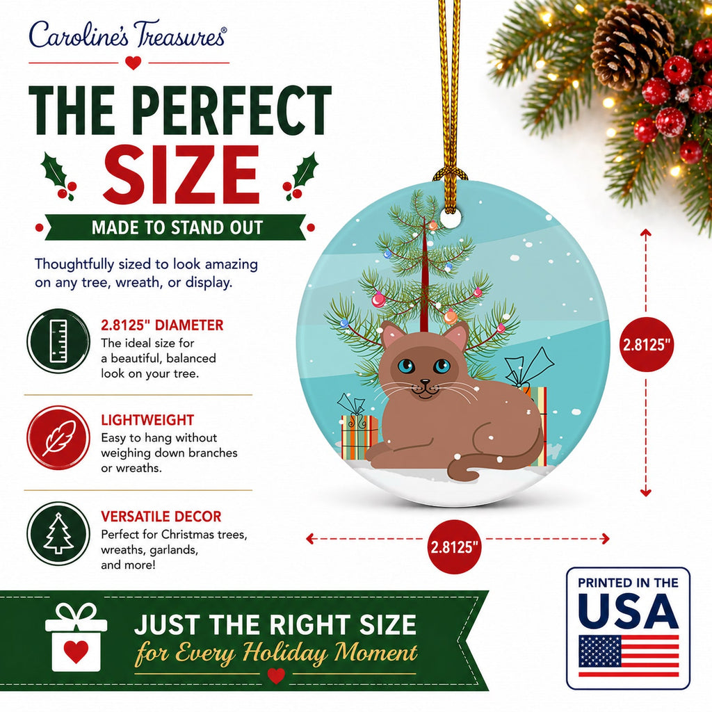 Tonkinese Cat Merry Christmas Tree Ceramic Ornament Christmas Tree Hanging Decorations for Home Christmas Holiday, Party, Gift, 3 in, Multicolor