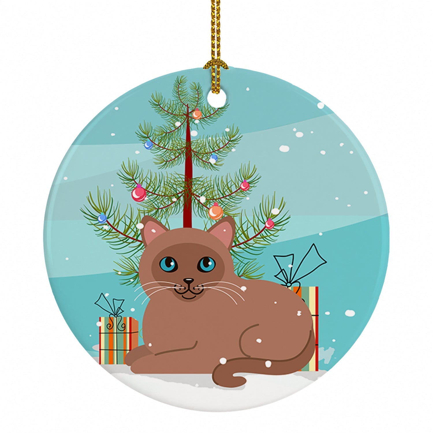 Tonkinese Cat Merry Christmas Tree Ceramic Ornament Christmas Tree Hanging Decorations for Home Christmas Holiday, Party, Gift, 3 in, Multicolor