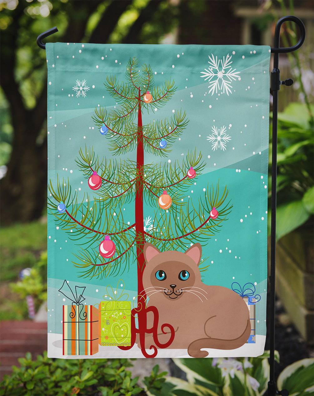 Tonkinese Cat Merry Christmas Tree Garden Flag Mailbox Decorative Yard Banner Outside Patio Artwork for Flower Beds, Garden Size, Multicolor