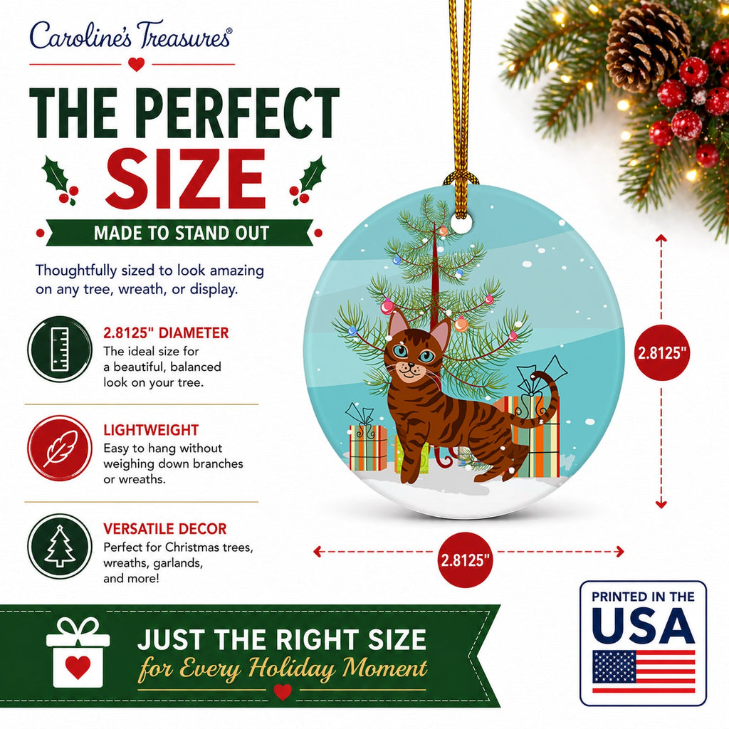 Toyger Cat Merry Christmas Tree Ceramic Ornament Christmas Tree Hanging Decorations for Home Christmas Holiday, Party, Gift, 3 in, Multicolor