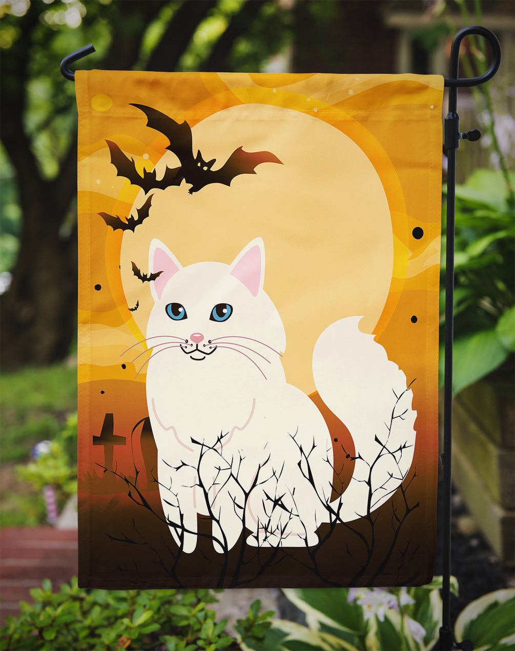 Halloween Turkish Angora Cat Garden Flag Mailbox Decorative Yard Banner Outside Patio Artwork for Flower Beds, Garden Size, Multicolor