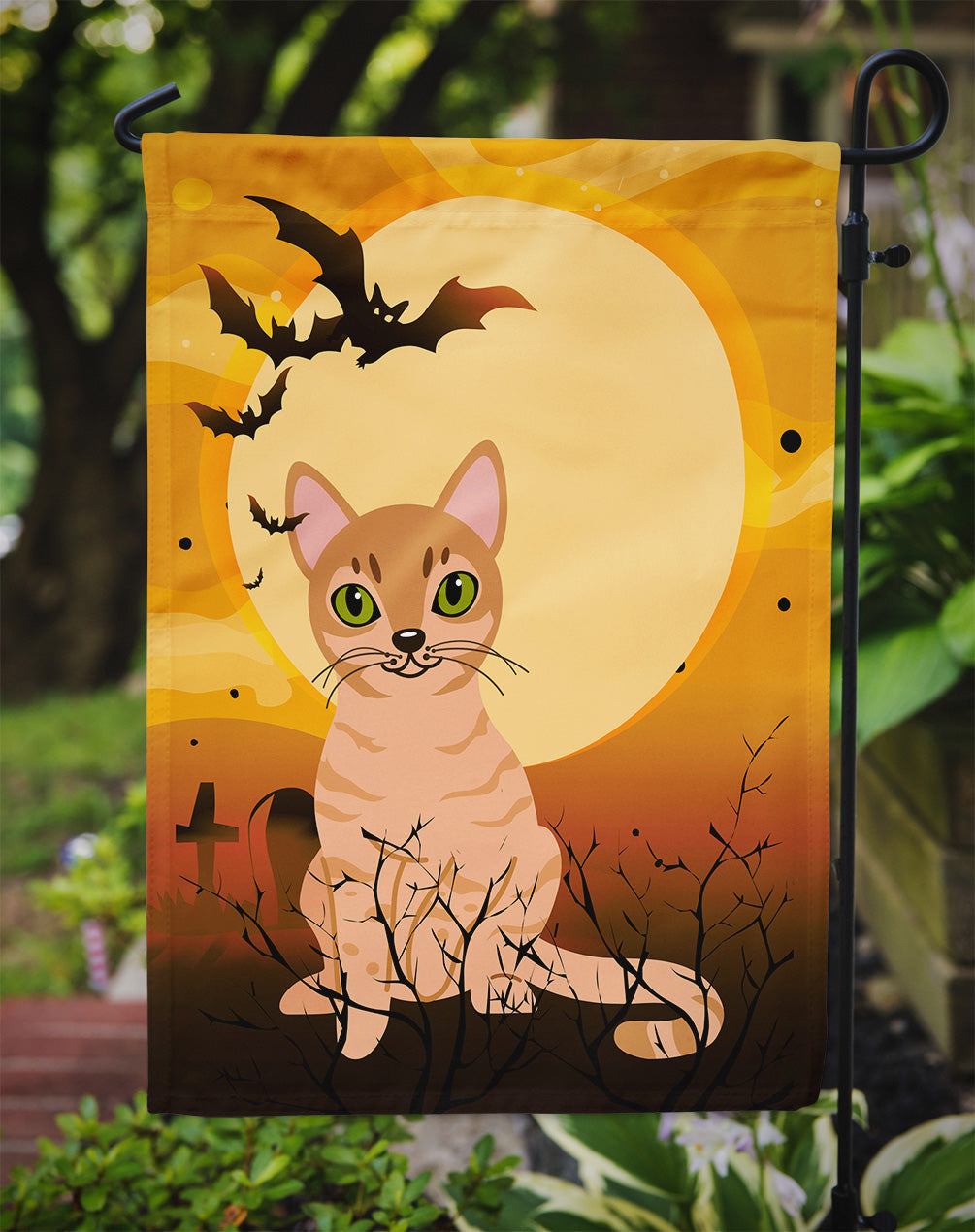 Halloween Australian Mist Cat Garden Flag Mailbox Decorative Yard Banner Outside Patio Artwork for Flower Beds, Garden Size, Multicolor